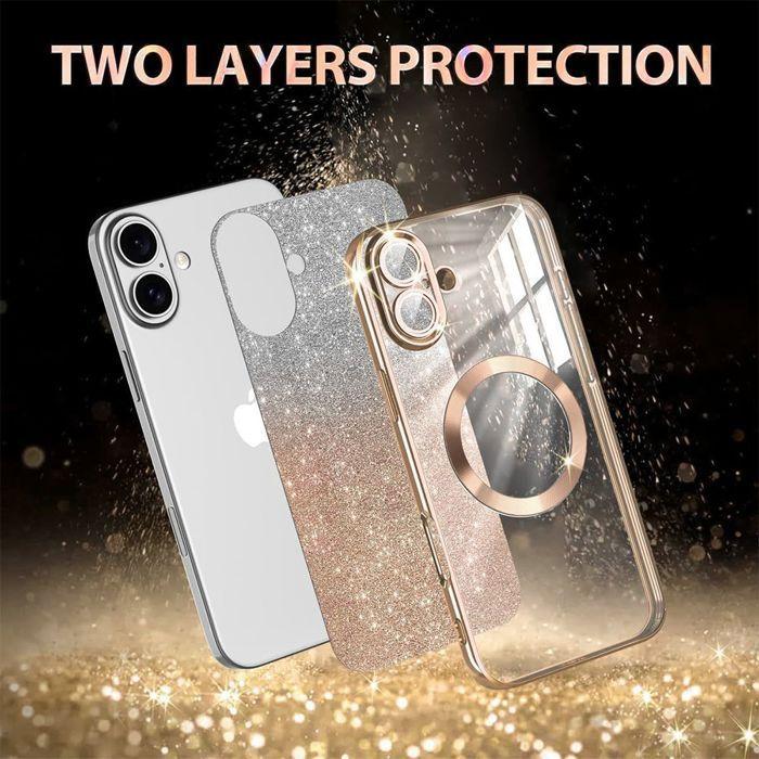 Coque de Protection - BOOLING - pour iPhone 17 - Silicone à Paillettes avec Cercle Magnétique - Doré