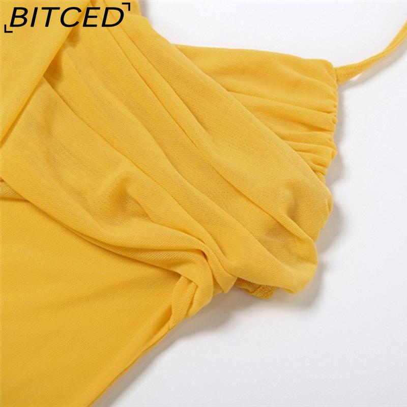 BITCED Summer Women's Solid-Colour Slim-Fit High-Waisted Fashion Strapless Sleeveless Mesh Dress