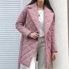 2022 European & American Diamond Pattern Mid-Length Belted Lapel Overcoat - Autumn/Winter Fashion Slimming Cotton Coat