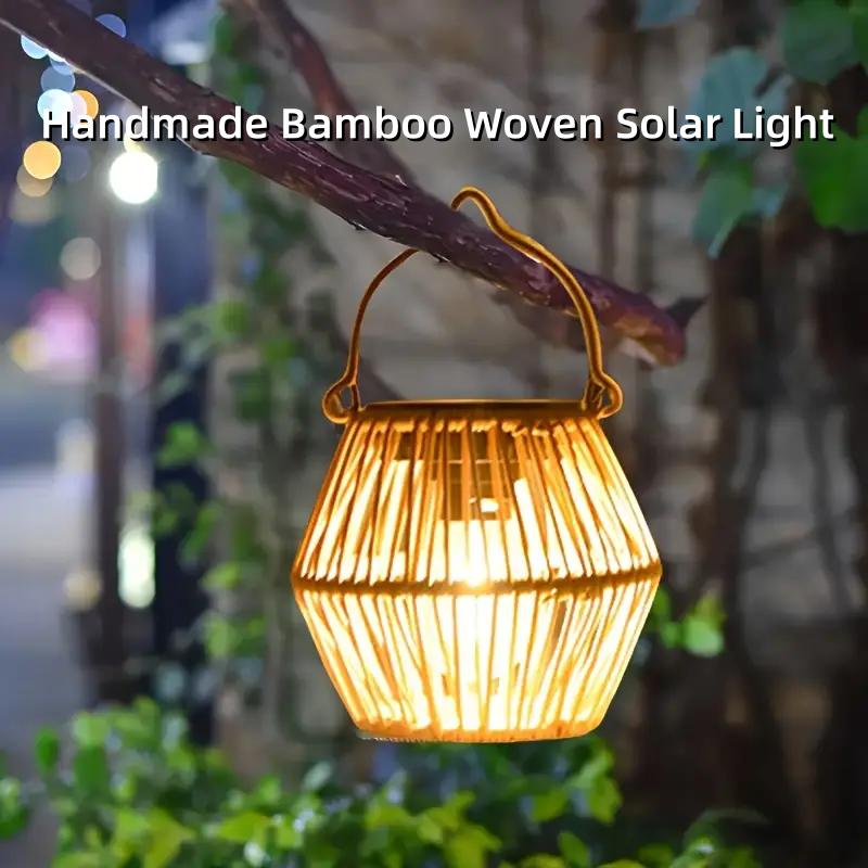 Solar Hand Woven Bamboo and Rattan Pendant Light,for Decorative Lighting In Courtyards Garden,solar Outdoor Garden Pendant Light