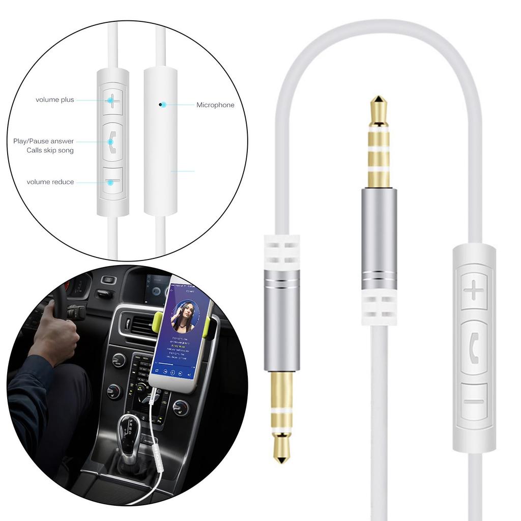 3.5mm Male AUX Cable Conversion Earphone Splitter Mic Auxiliary Speaker Extension Volume