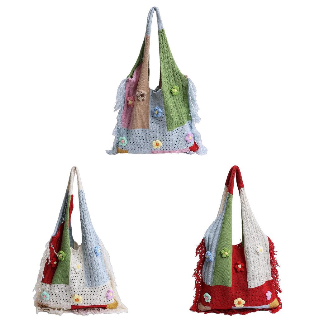 Cotton Casual Tote Bag With Contrasting Color Blocking For Daily Use