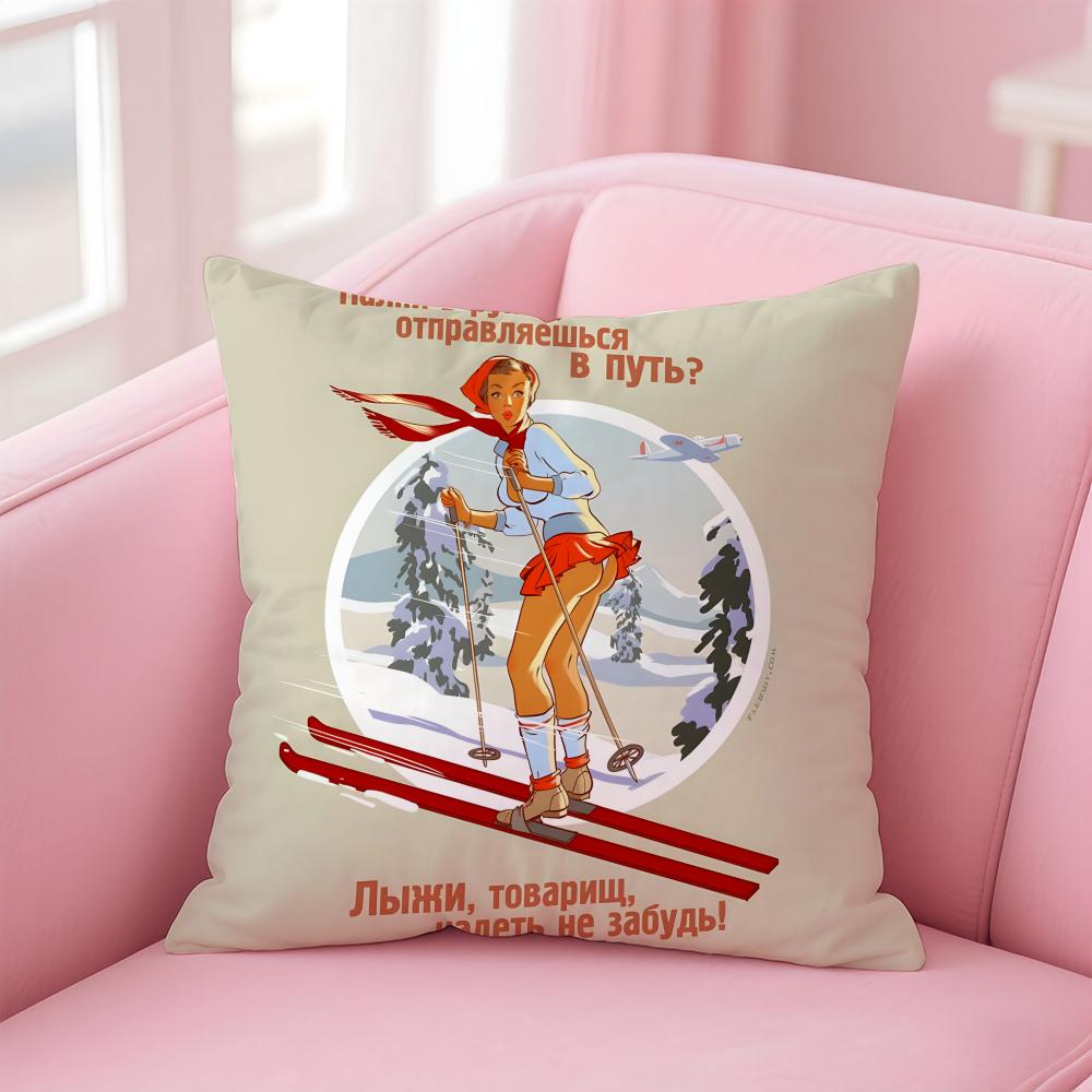 USSR CCCP Pin Up Girl Cushion Cover Soft Plush Throw Pillow Cushion CoverDoubleSided Printed Pillow Case for Sofa Home Decor