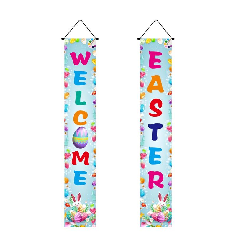 Porch Easter Sign Couplet Banner Party Decoration Egg Bunny Door Holiday Hanging