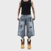 Unisex American Street Graffiti Print Denim Shorts - Trendy, Loose-Fit, Retro-Style Cropped Summer Shorts