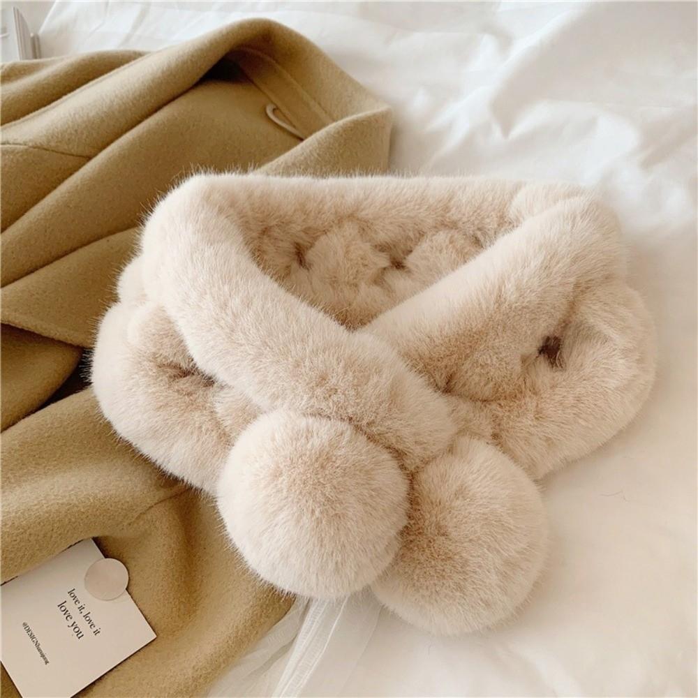 Casual Fluffy Pompom Women Winter Scarf Thick Warm Plush Cross Neck Scarf Windproof Soft Shawl Scarves хаки