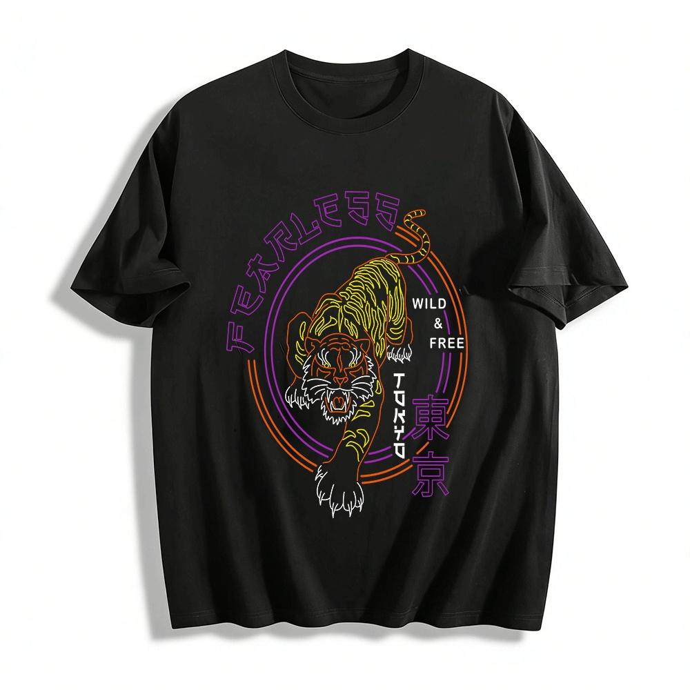 

Fearless Tokyo Tiger Print Trendy Casual Crewneck T-shirt Pure cotton T-shirt XXS