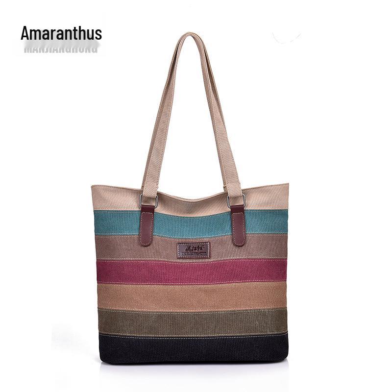 

2024 Европейская и Американская Ретро Холщовая Женская Сумка Кроссбоди на Плечо Большой Вместимости с Радужной Лоскутной Вставкой