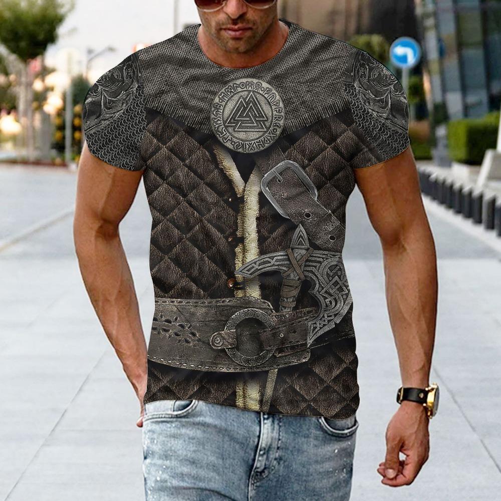 Retro Ethnic Style 3D Digital Printed Men's Street Trendy Round Neck Short Sleeved T-shirt