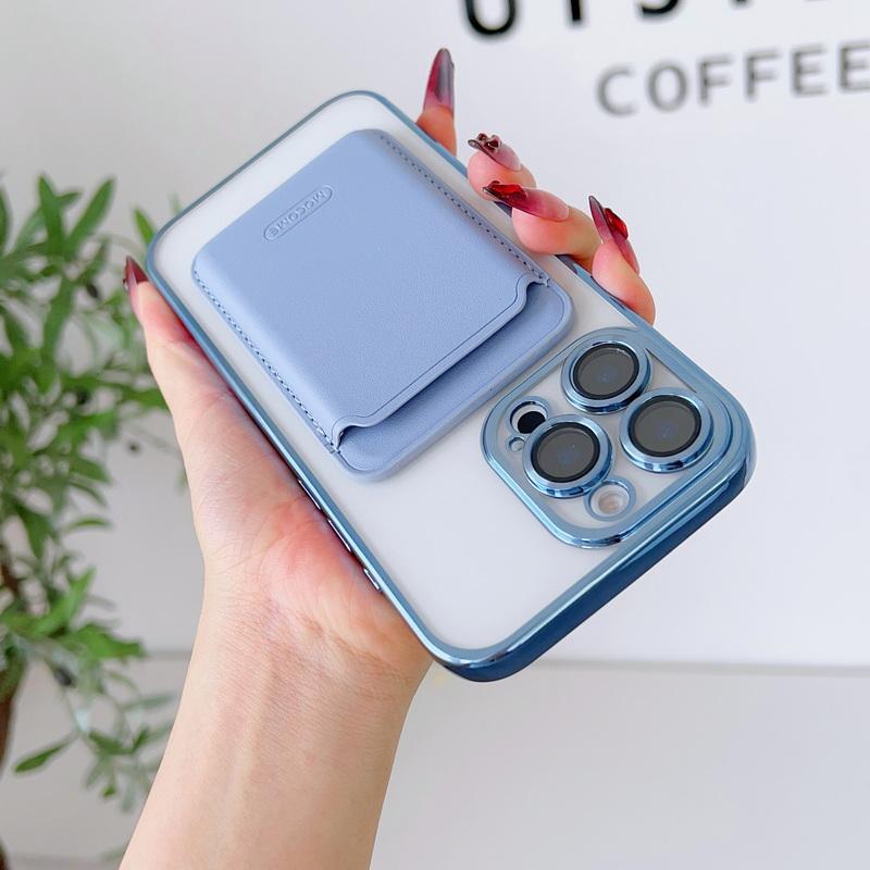 With Leather Card Slot Clear Magnetic Case For iPhone 16E 16 Pro Max 15 14 13 12 11 Lens Film Protection TPU Soft Shockproof for Magsafe Phone Cover