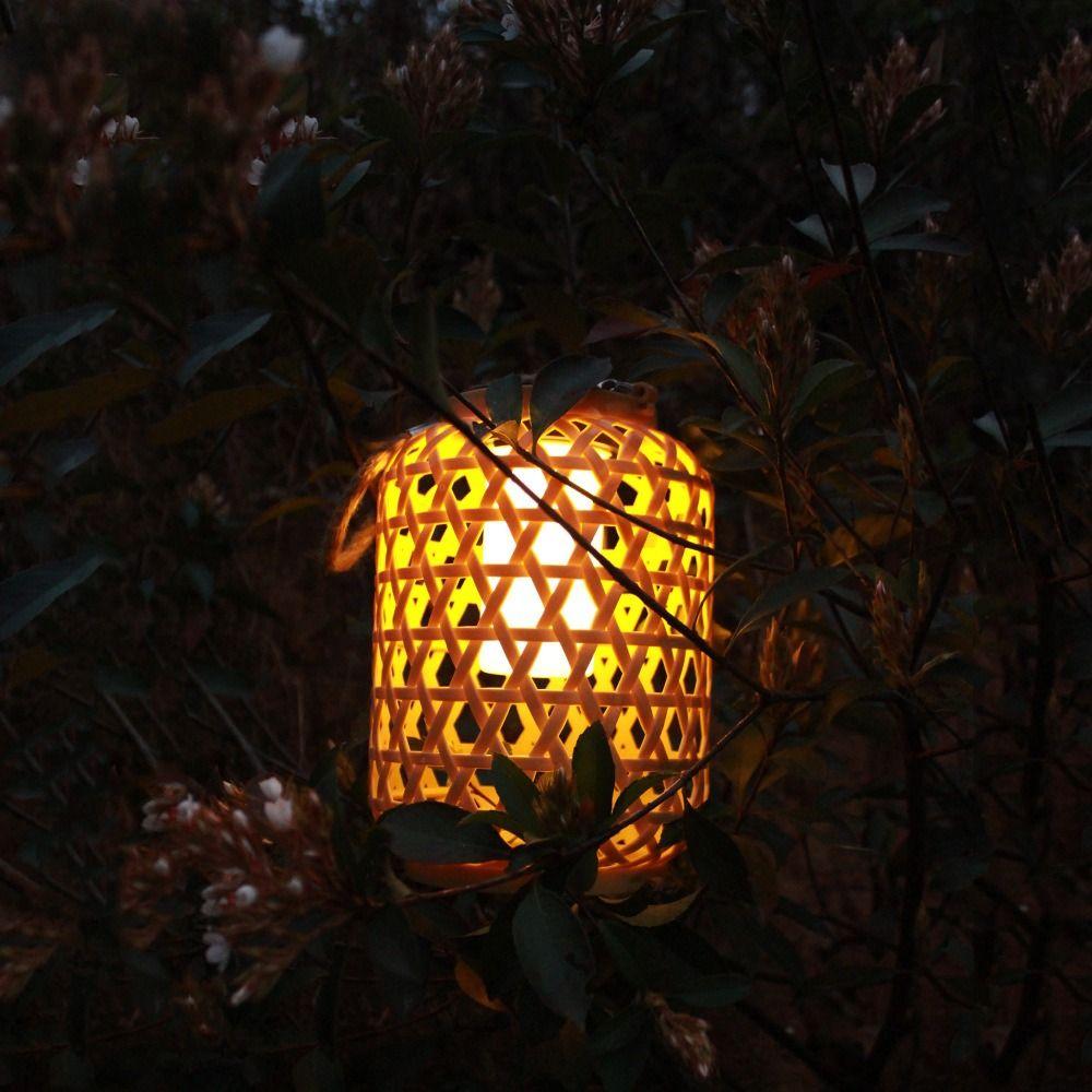 Waterproof Solar Lantern 800 MAH Warm Light Imitation Rattan Lantern Retro Style Pendant Lights Imitation Bamboo Lantern