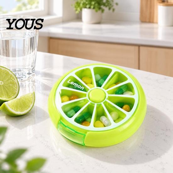 Daily Pill Management Tool 7 Day Organizer, Portable Rotary Case, Cute Fruit Style Vitamin Holder for Trips Compact ABS Container Travel And