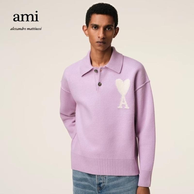 AMI Primăvară și Toamnă Nou Iubire Jacquard Lână Ami De Coeur Pulover Hanorac cu Guler Polo