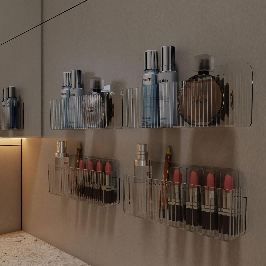 Wandmontierter Organizer Spiegelschrank Selbstklebende Aufbewahrungsbox für kleine Gegenstände Augenbrauenstift Lippenstift Lipgloss Organizer