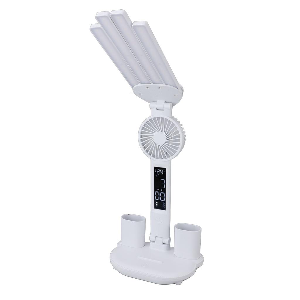 LED Desk Lamps with Fans Pen Holder Four Headed Touch Control Stepless Dimming Foldable Table Lamp F