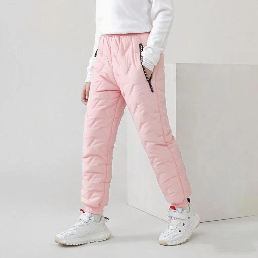Boys Girls Pants Waterproof Cotton Padded Thick Warm Trousers Pants Elastic Kids Fleece Pant Thick Clothes