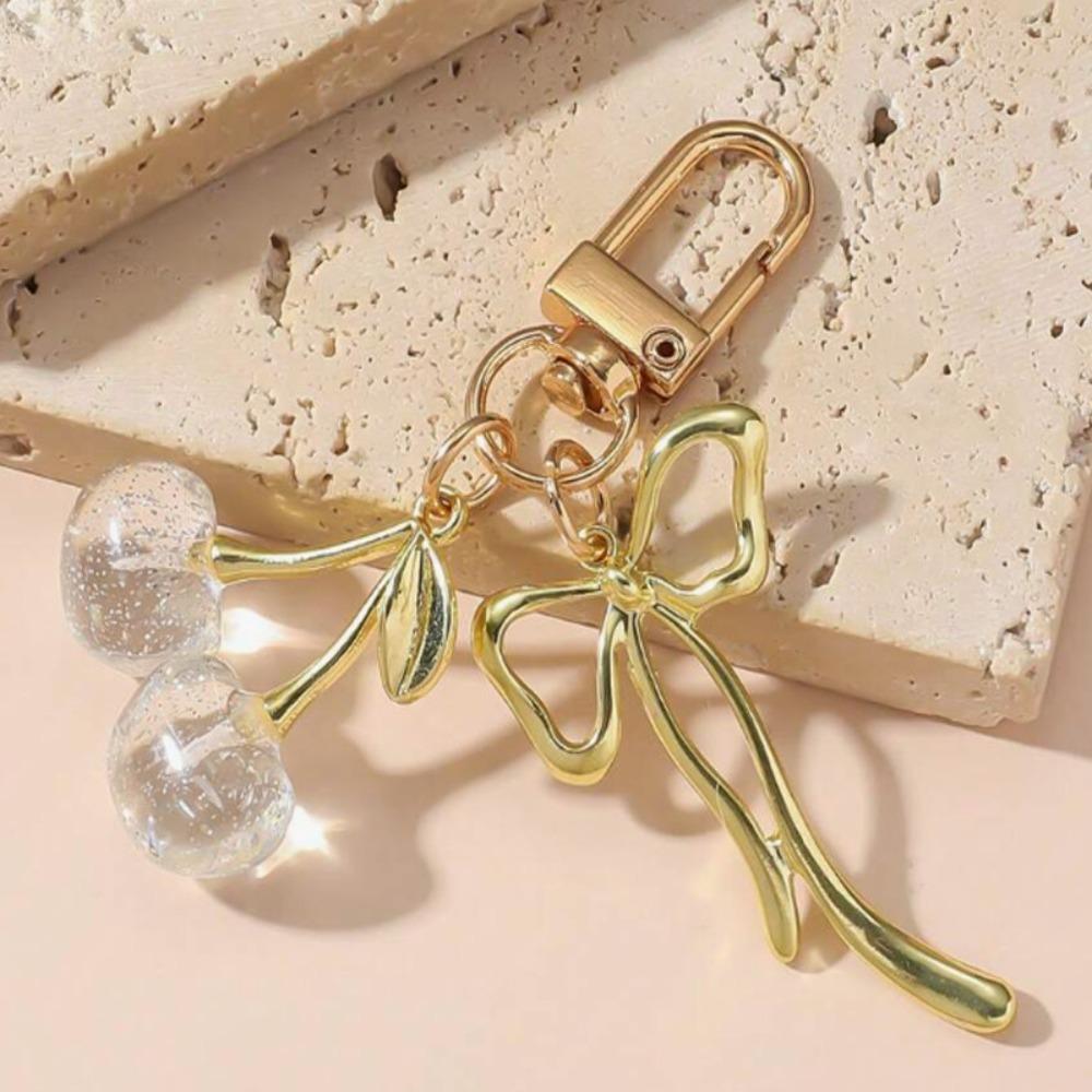 

Fashion Delicious Red Cherry Bow Keychain Summer Fruits Cherries Pendant Keyring For Women Men Jewelry Bag Accessories Gift