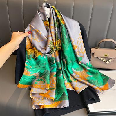 Bufanda de seda con estampado de lujo para mujer, diseño de 180 x 90 cm, chal grande, pañuelo, diadema, pañuelo, estola.