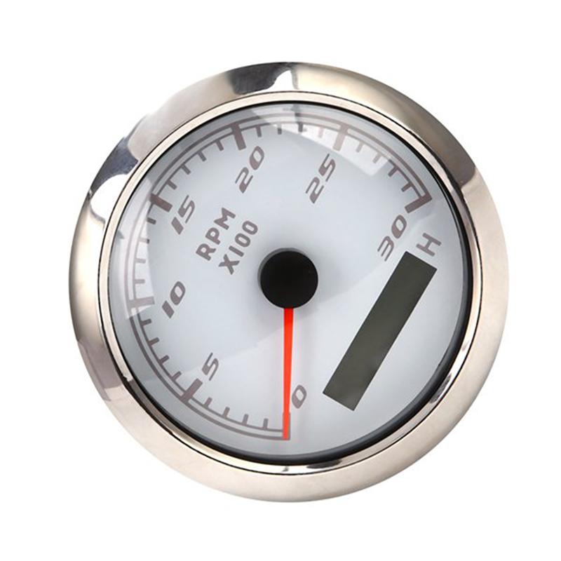 85Mm Marine Tachometer LCD Hour Meter 0-3000 RPM Speedometer 12V/24V Red Backlight Odometer