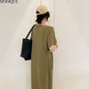 MODIQUE Summer Plus Size New Women Loose Minimalist Solid Color Long Dress Female Casual Short Sleeve O-Neck Dresses