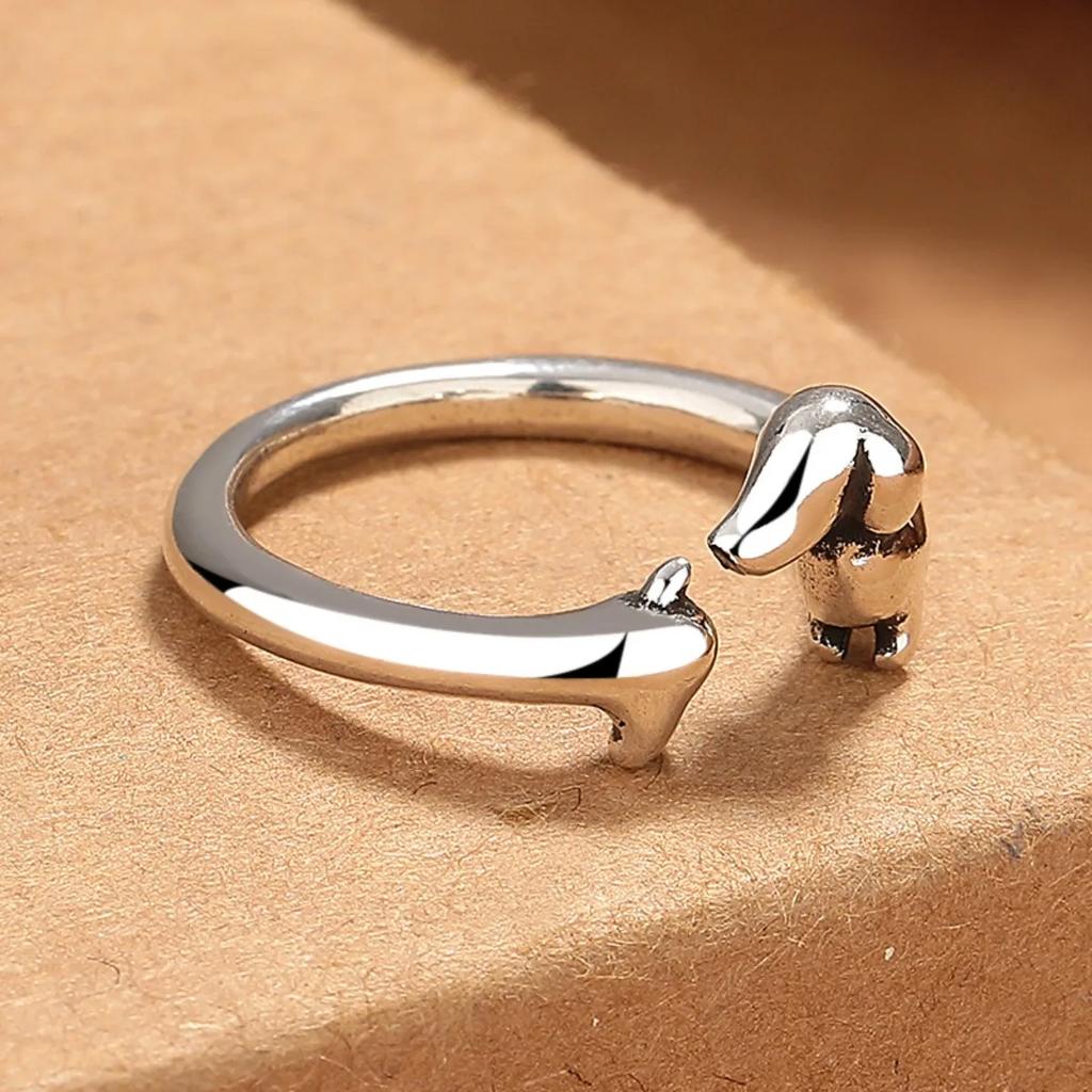 New Cute Dachshund Dog Simple Silver Adjustable Rings Original Open Sausage Dog Pet Rings for Women Vintage Animal Jewelry