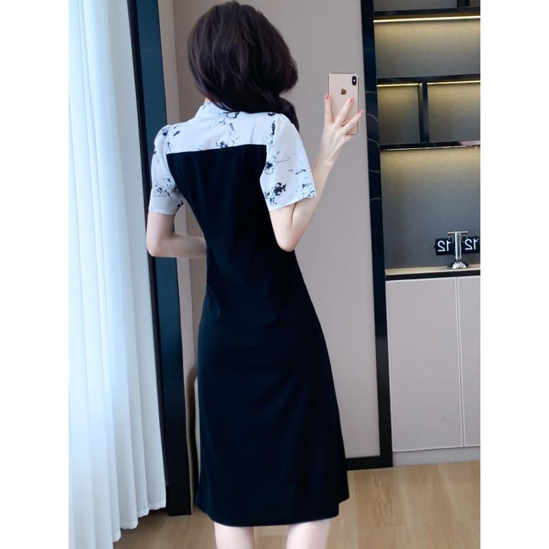 New Chinese Style Cheongsam, Small Disc Button Dress, Summer New Splicing Temperament Meat-covering Short-sleeved Skirt