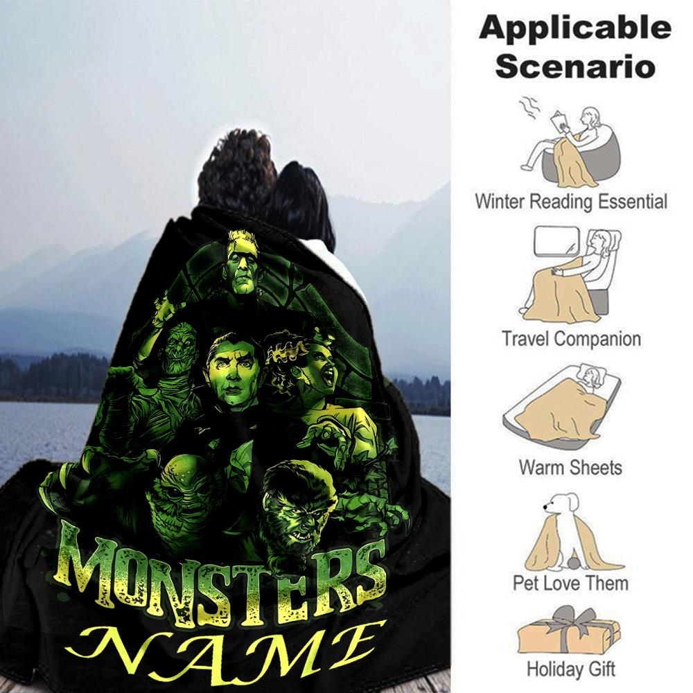 Monsters Frankenstein Zombie Creature Four Seasons Blanket Customized With Your Name Lightweight And Warm Perfect Gift For Home Office Camping Sofa
