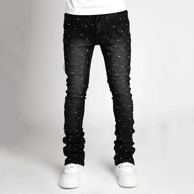 ZYLLO Men Denim Fashion Individualistic Straight-leg Men Trousers European and American Fashion Elastic Pearl Denim Layered Long Pants