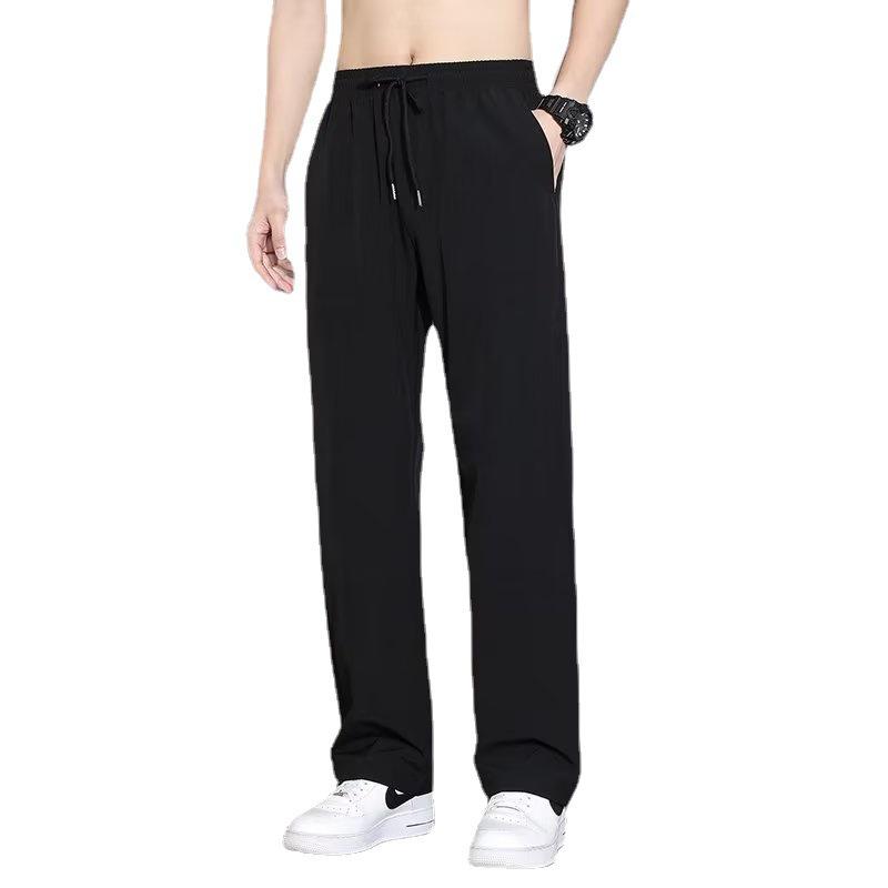Pantaloni Casual Sottili in Seta Ghiacciata da Uomo - Vestibilità Slim, Stile Coreano, Leggeri, Pantaloni Sportivi Dritti Larghi per Primavera, Estate e Autunno.