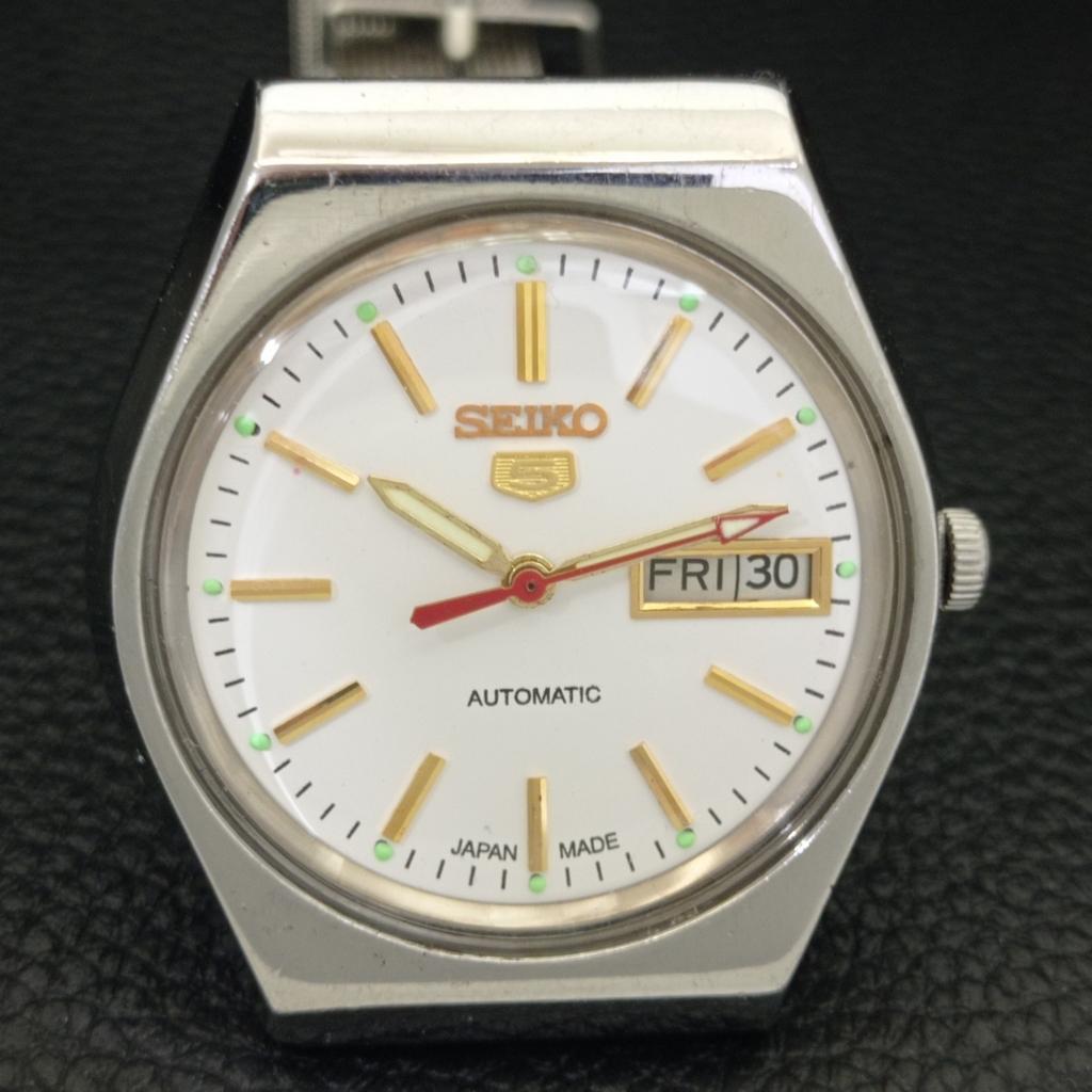 JAPAN VINTAGE SEIKO 5 AUTOMATIC 6349A MENS WHITE COLOR DIAL WATCH a702627-1