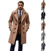 Men's Double-Breasted Long Wool Overcoat Winter Trench Coat for Business Casual