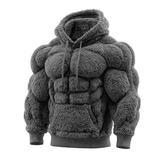 Men Muscle Hoodie Flannel Hooded Sweatshirt with Kangaroo Pocket Hunky Funny Pullover for Christmas Costume Street Wear Party