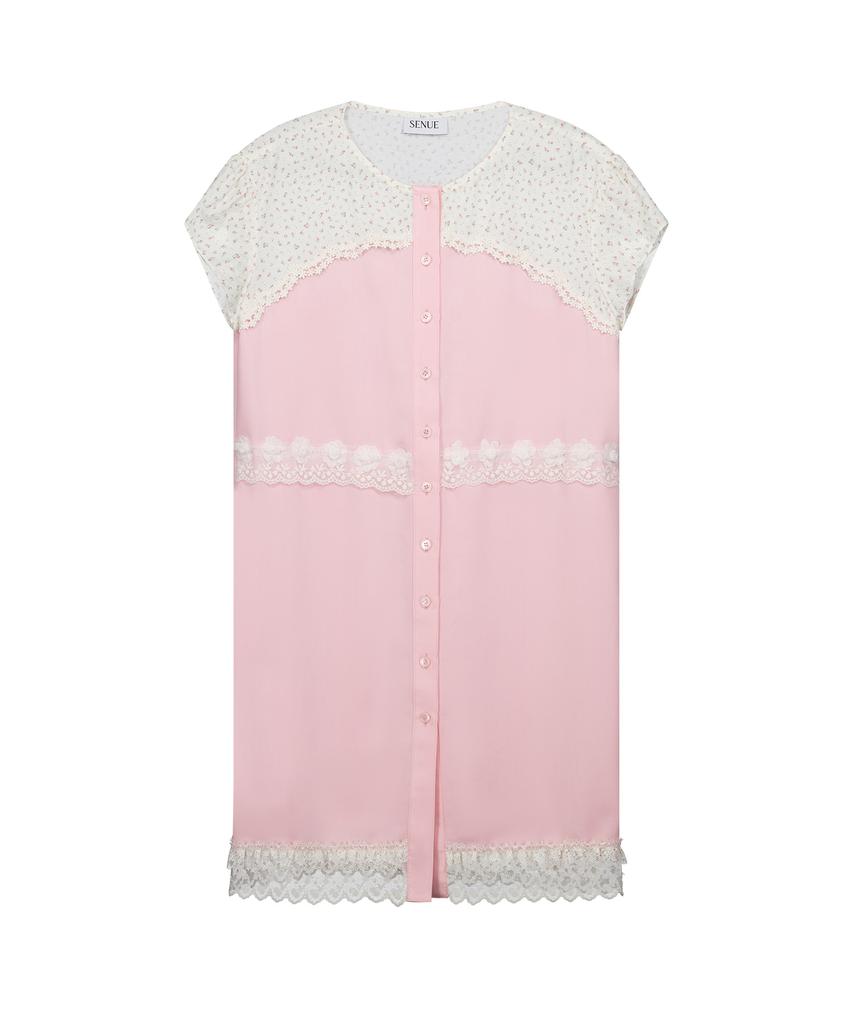 Sennyu Flower Lace Cake Shirt Dress (Pink)