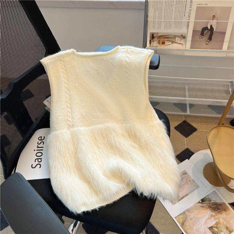 Casual Vest Cardigan Female 2023 Temperament Sleeveless V-neck Spliced Solid Cardigan Women Autumn Cardigan Vest Female Tops