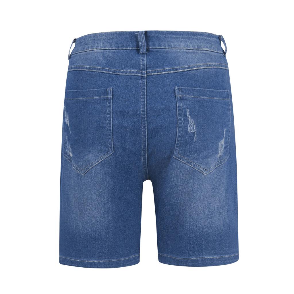 High Waist Elastic Waist Mid Length Shorts-Casual High Waisted Denim Shorts,Stretch Jean Shorts With Adorable Double Pockets