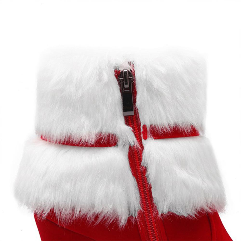 Women Winter Warm Shoes Christmas Lady Santa Claus Cosplay Shoes Red Ankle Boots High Heels Short Boots