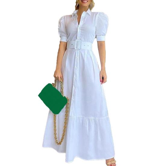 

Women Dress Belt Large Hem Summer Pure Color Slim-fitting Dress for Party M белый
