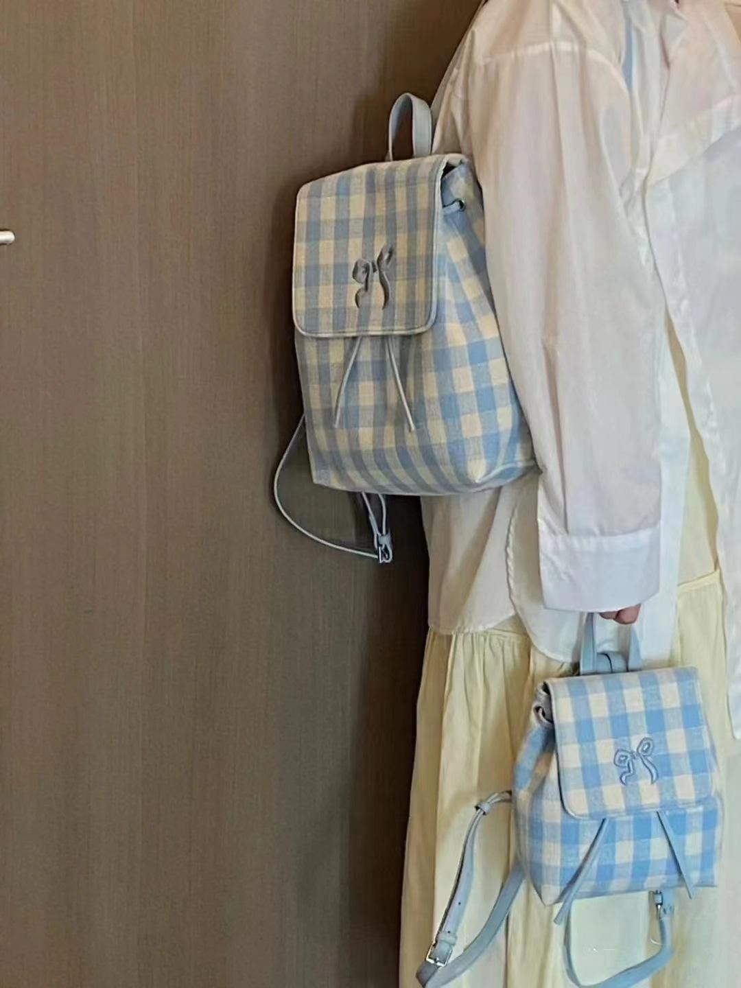 

Корейская версия клетчатого рюкзака в стиле колледжа, женский повседневный нишевый дизайн, рюкзак с бантом, высококлассная сумка