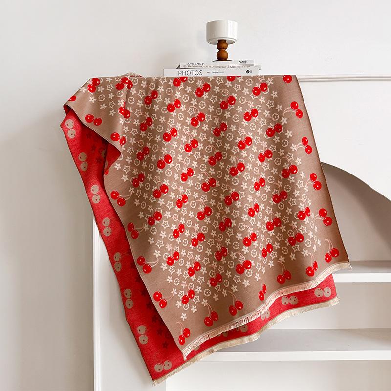 

Уютный шарф из искусственного флиса с принтом вишни - Двусторонний, теплый и дышащий платок для женщин - Идеально для зимней моды 185*65CM хаки