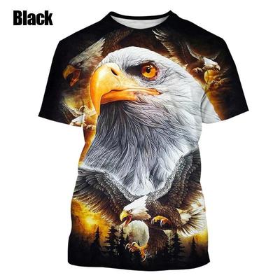 Summer Round Neck 3D Eagle Print Top Fashionable Casual Short Sleeved Men's T-shirts