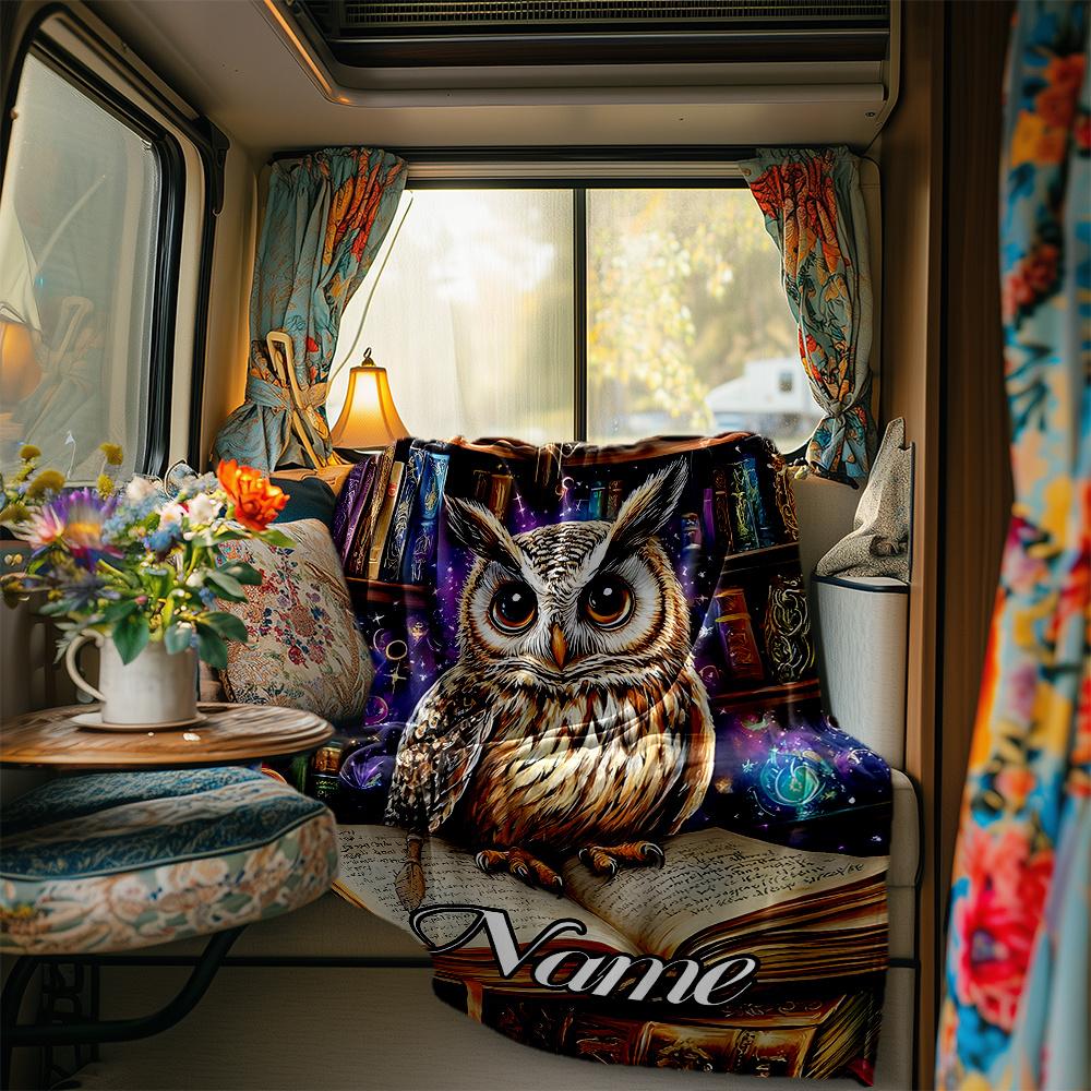 Mystical Owl In A Magical Library Blanketcustomizable With Your Namecomfortable And Stylish Perfect For Travel Beds Chairs Offices Sofas