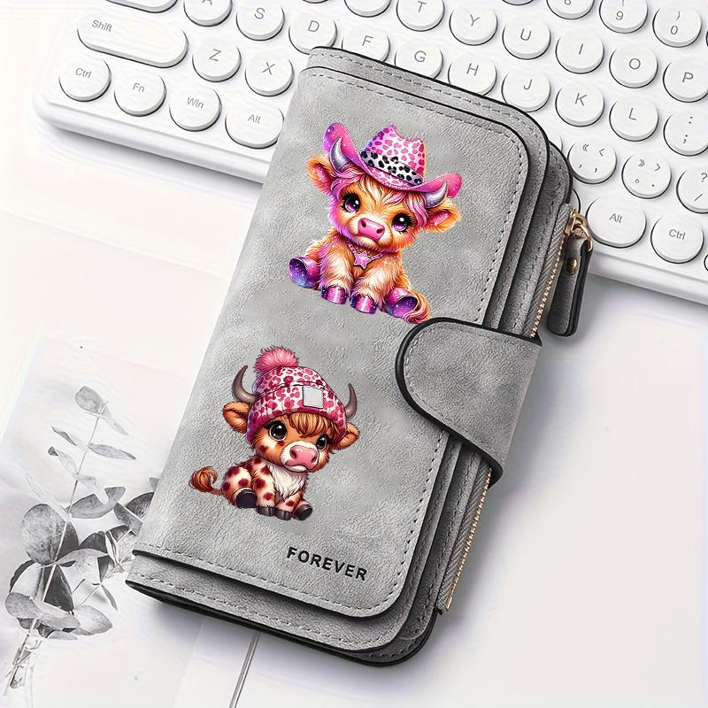 Scottish Highland Cow Women's Long Wallet Multi-functional Portable Snap Coin Purse Fun Design Perfect for Outdoor Travel & Home Use Lining Hand