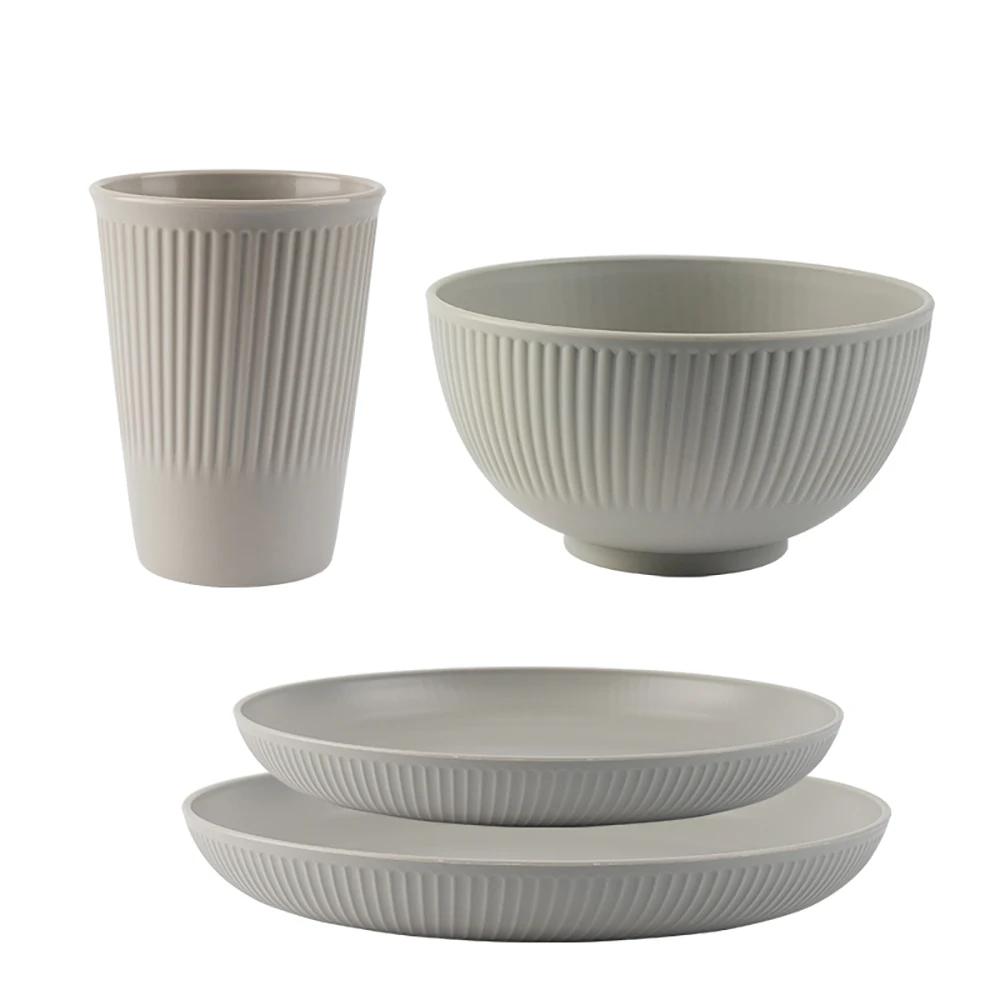 4Pcs Wheat Straw Tableware Set Plate Dish Bowl Cup Unbreakable Kitchen Eco Friendly Dishes Eating Dinnerware Camping