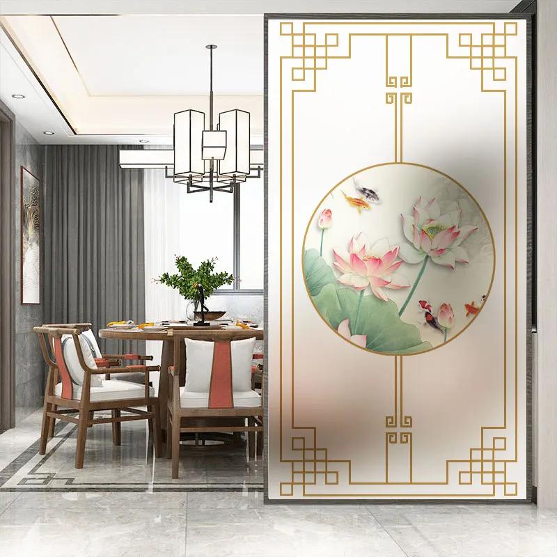 No Glue Privacy Windows Film Decorative Chinese Classical Painting Stained Glass Static Cling Frosted Window Stickers 03