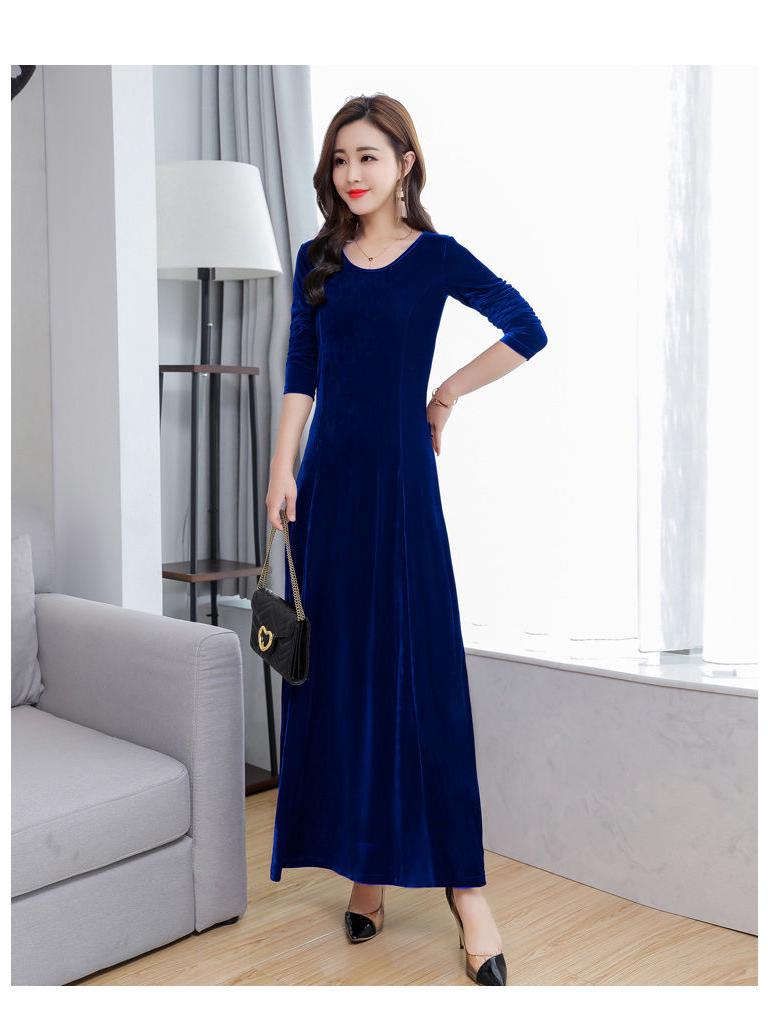 Plus Size Gold Velvet Long-Sleeve Dress - Spring/Autumn Style