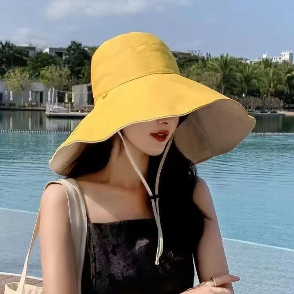 Solid Color Sunscreen Sun Hat UV Protection Hiking Bucket Hat Casual Women Fisherman Hat  Fishing