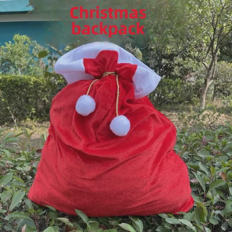 Large Christmas Gift Bag with Drawstring - Santa, Snowman, Elk, and Tree Design