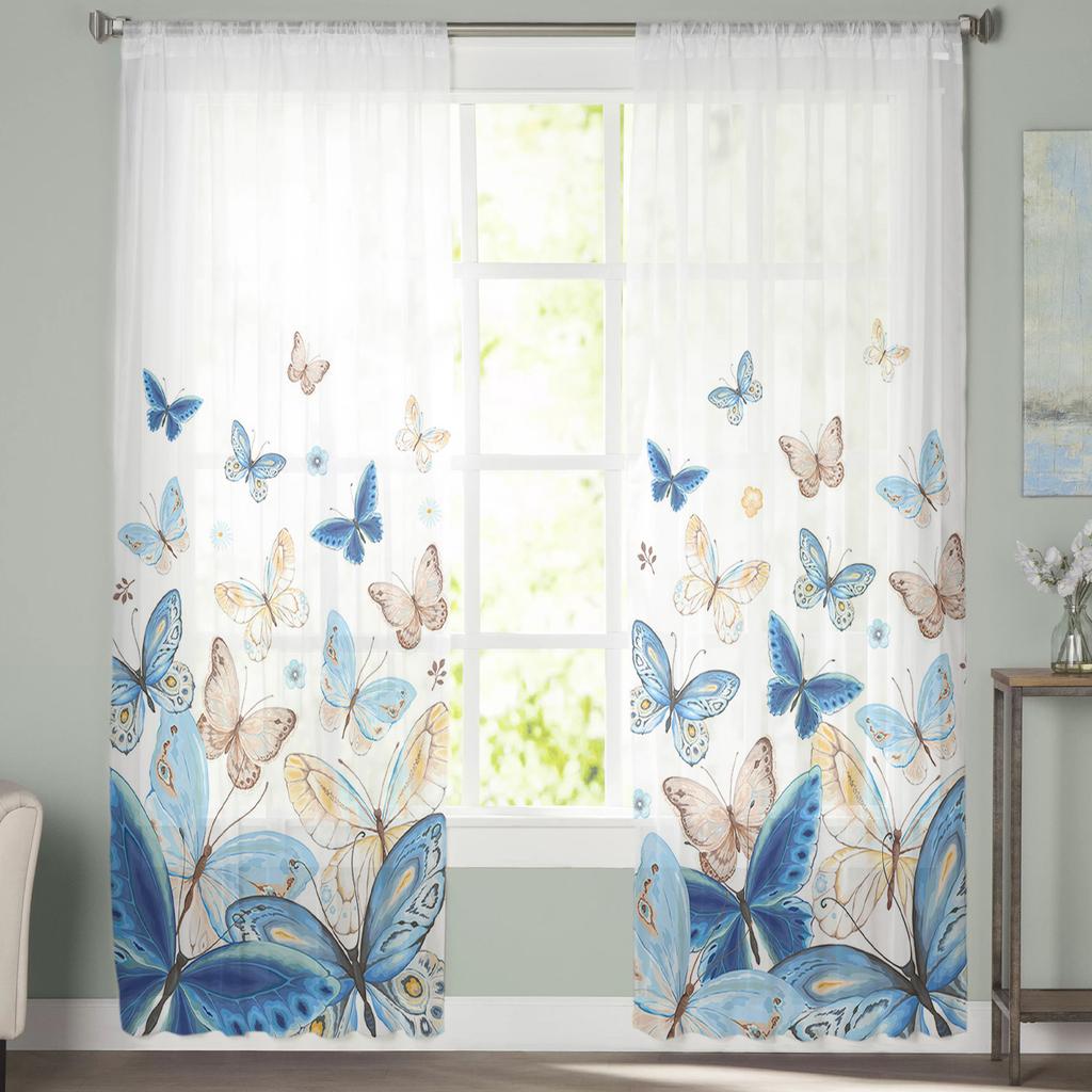 Pastorale Schmetterlings-Farbverlaufsvorhänge für Schlafzimmer, Wohnzimmer, Voile-Fenstervorhänge, Tüllvorhänge für Kinderzimmer
