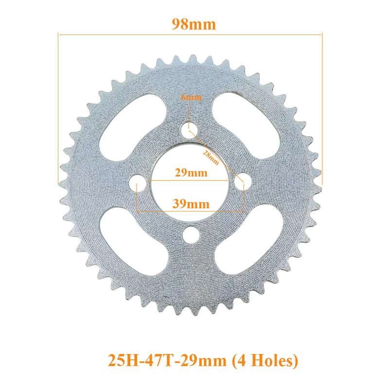 25H 47T Sprocket 3/4 Holes Rear Sprocket 29mm Fit for 47CC 49CC Mini Moto Pocket Electric Scooter Sprocket Replacement Accessory