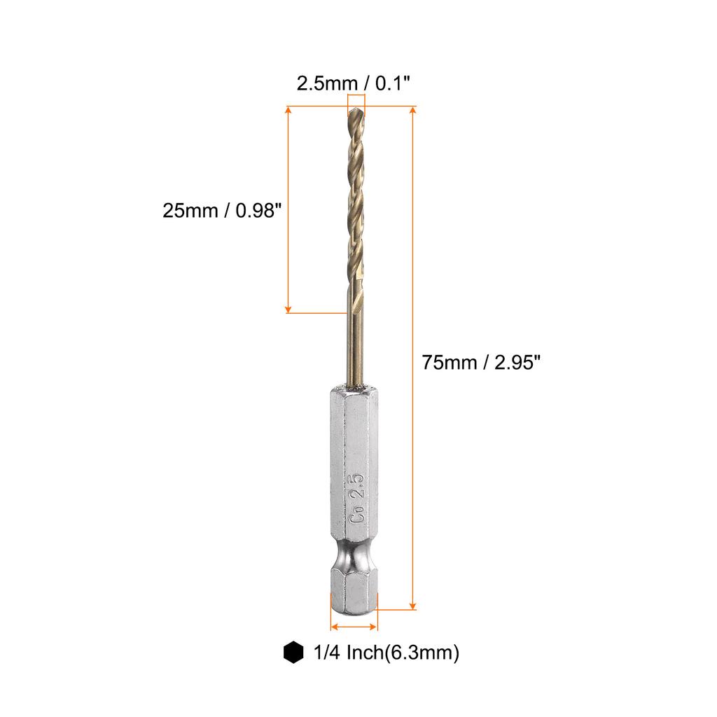 4pcs 1/1.5/2/2.5/2.8/3/3.2/3.5/4mm Twist Drill Bit M35 HSS Cobalt with Quick Change 1/4" Hex Shank Jobber Drill Bit for Metal